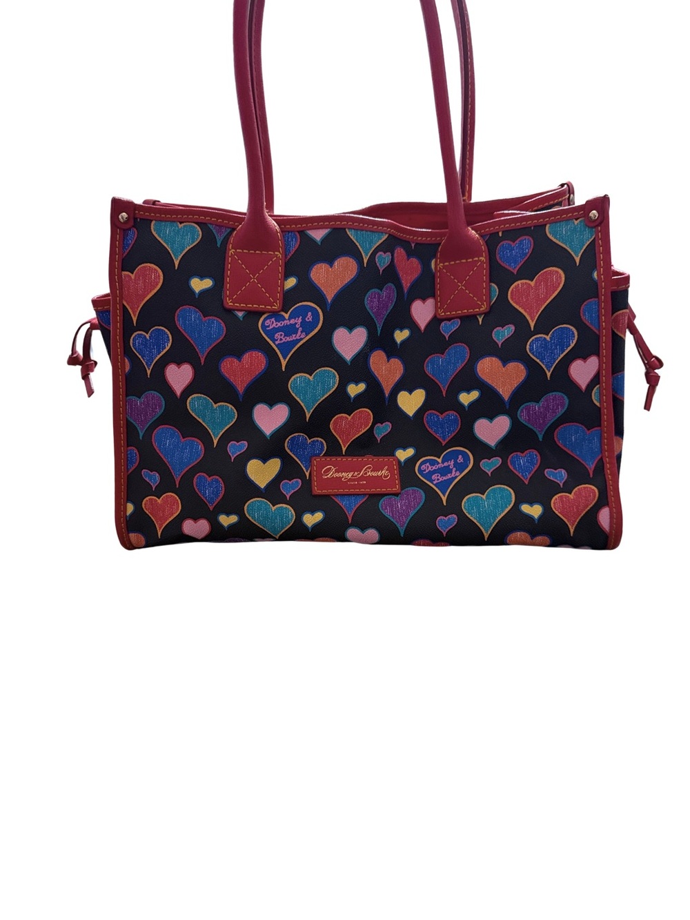 Dooney & Bourke Colorful Hearts Coated Canvas Print Tote with Red Trim